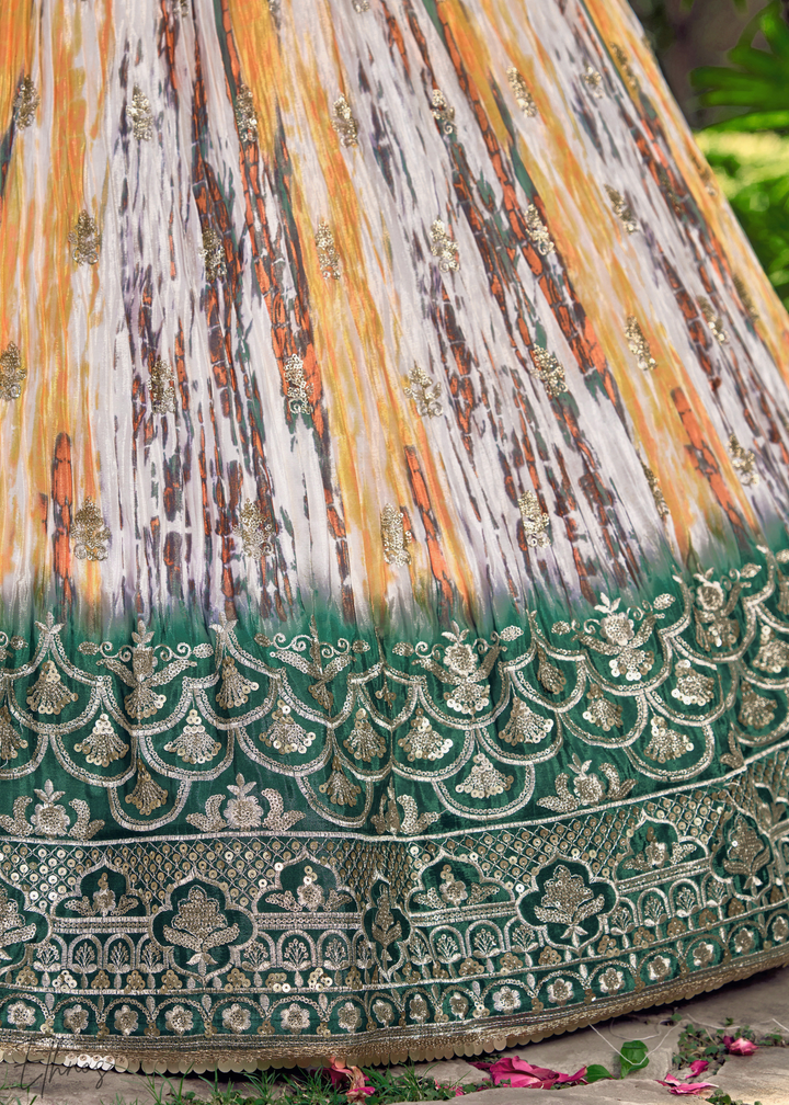 Dark Green Chinon Silk Lehenga Choli