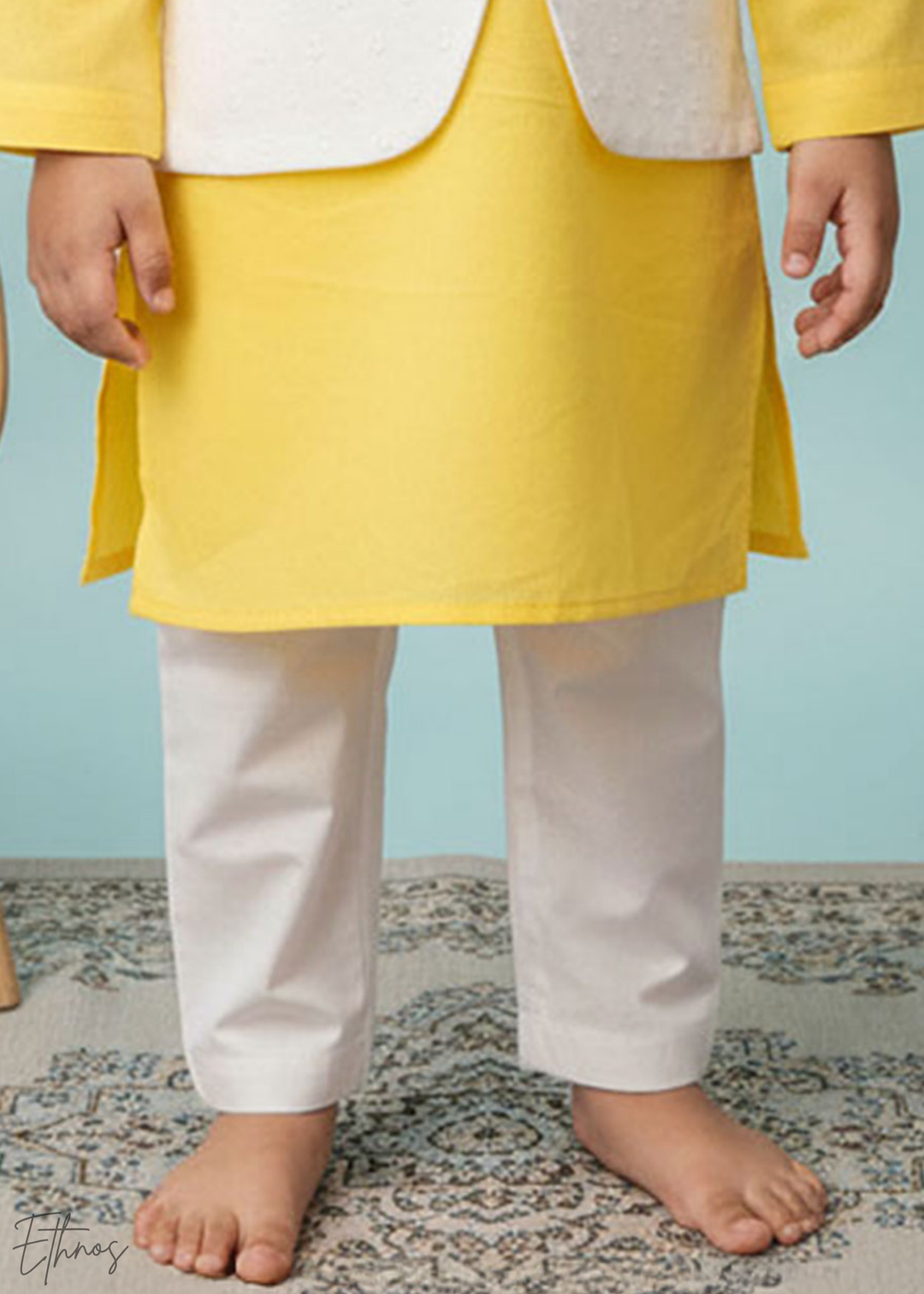 Organic Cotton Yellow & White kurta Set with Jacket - Sun