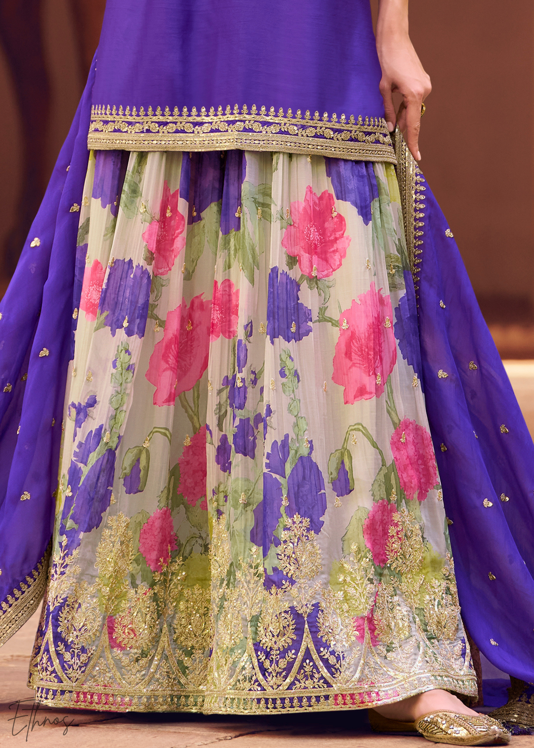 Amethyst Purple Chinon Silk Sharara Suit