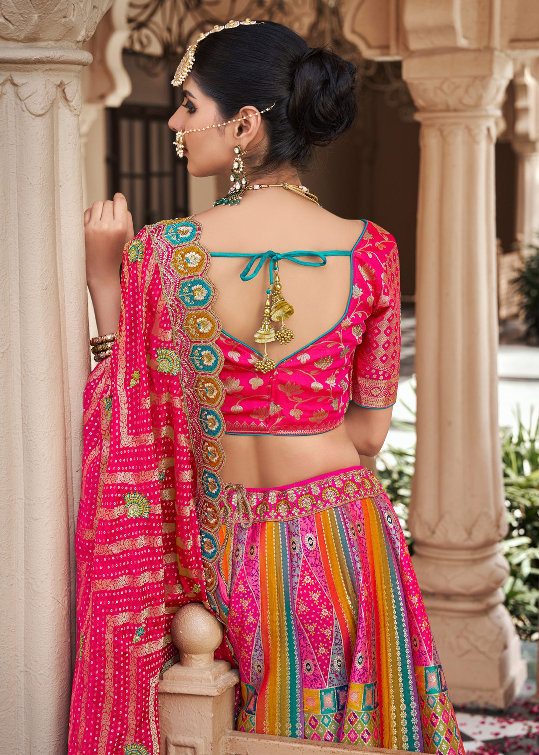 Pink Banarasi Silk Lehenga with Zarkan & Cutwork