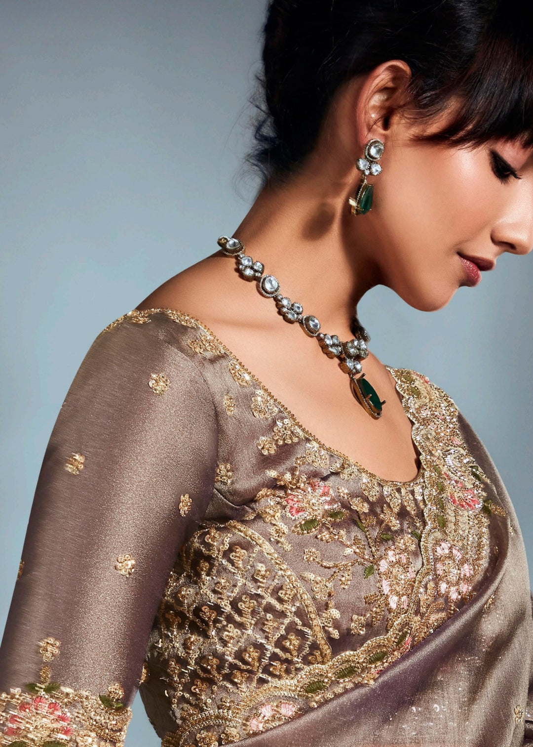 Fawn Pure Fancy Saree with Hand Worked Border