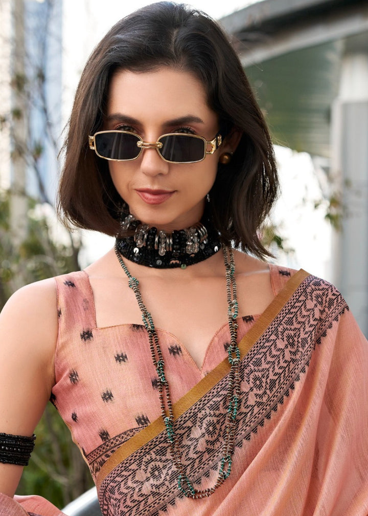 Peach Pink Linen Tissue Silk Saree