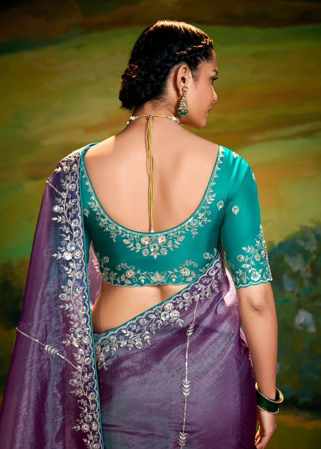 Eminence Purple Saree With Embroidery And Handwork Designer Cut Border