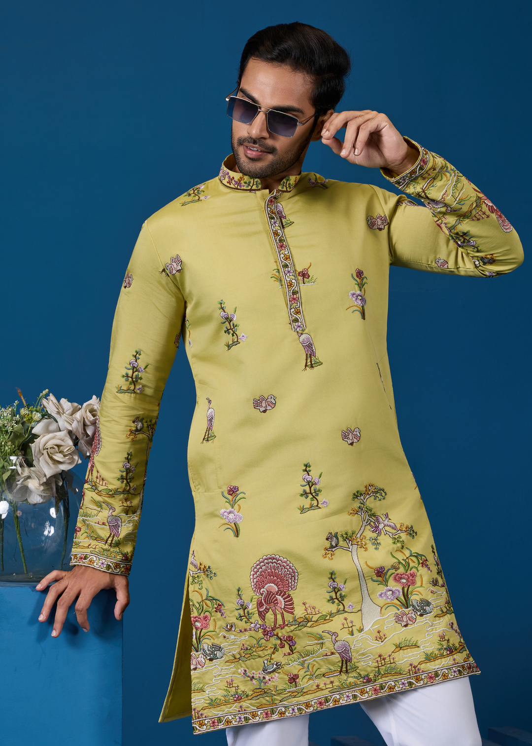Chartreuse Yellow Mens Wear Kurta with Pant