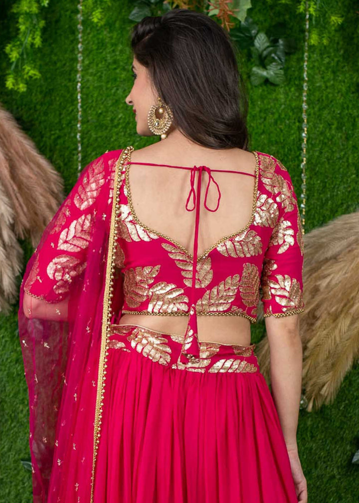 Raspberry Pink Georgette Lehenga Choli With Sequins Zari Embroidered Work