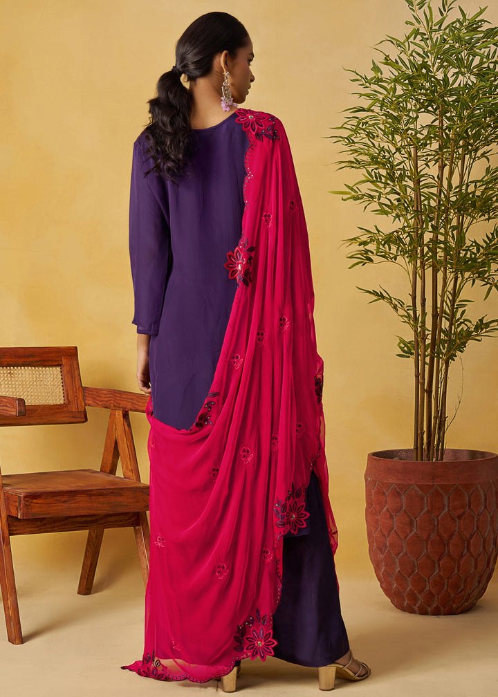 Deep Purple Salwar Suit with Wine Pink Dupatta