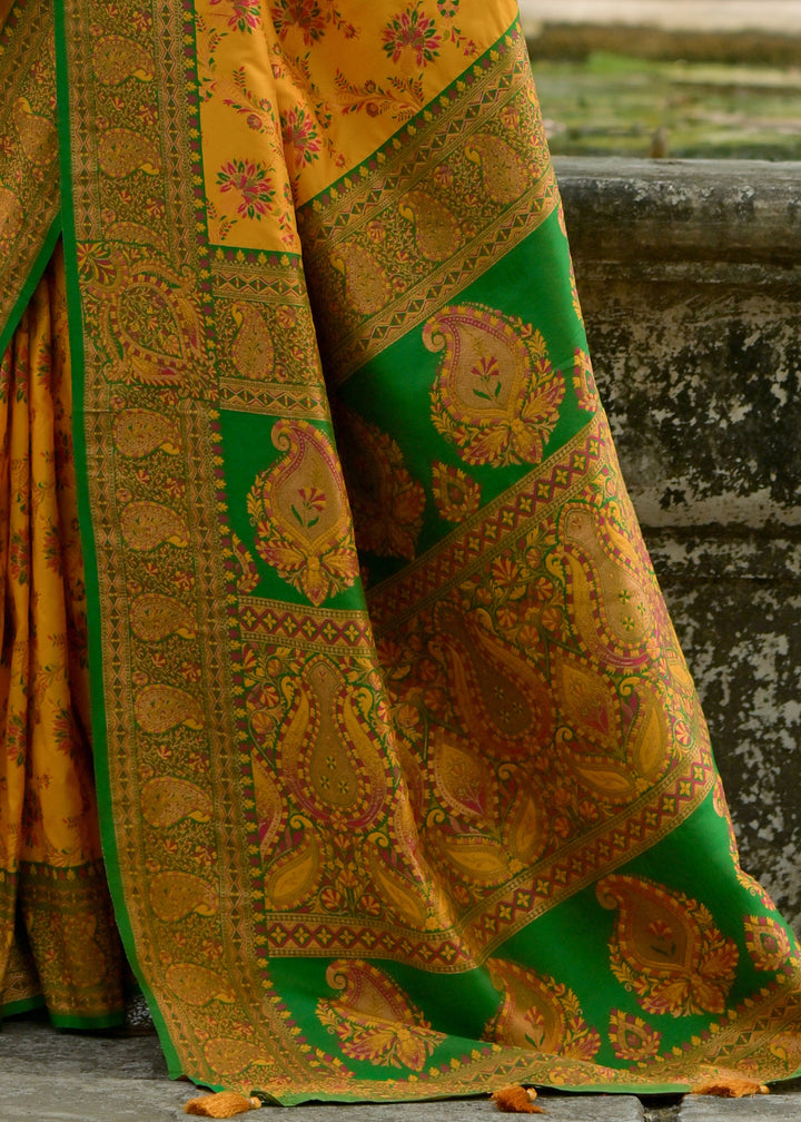 Sunflower Yellow Thread Woven Pashmina Silk Saree With Heavy Thread Woven Pallu