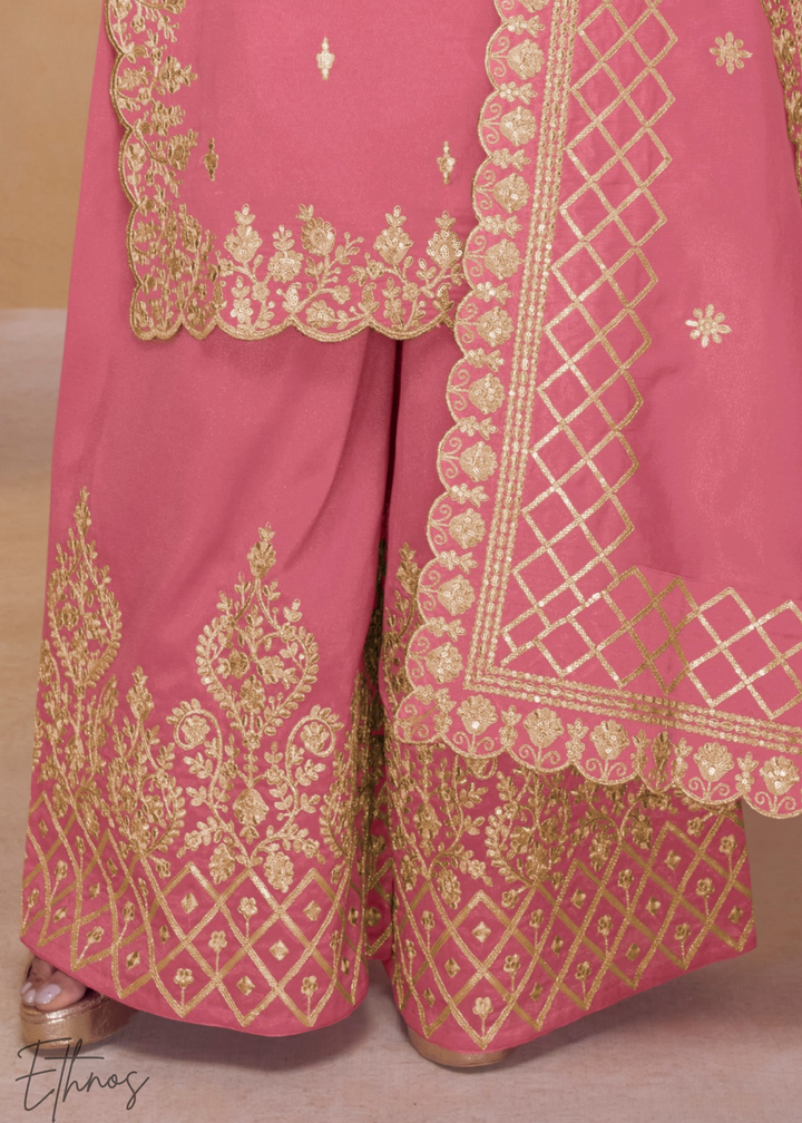 Soft Gulabi Pink Silk Palazzo Suit