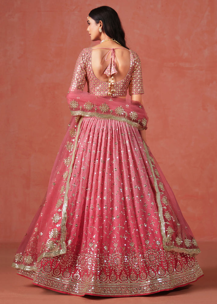 Peach Sequins Zari Embroidered Work Georgette Lehenga
