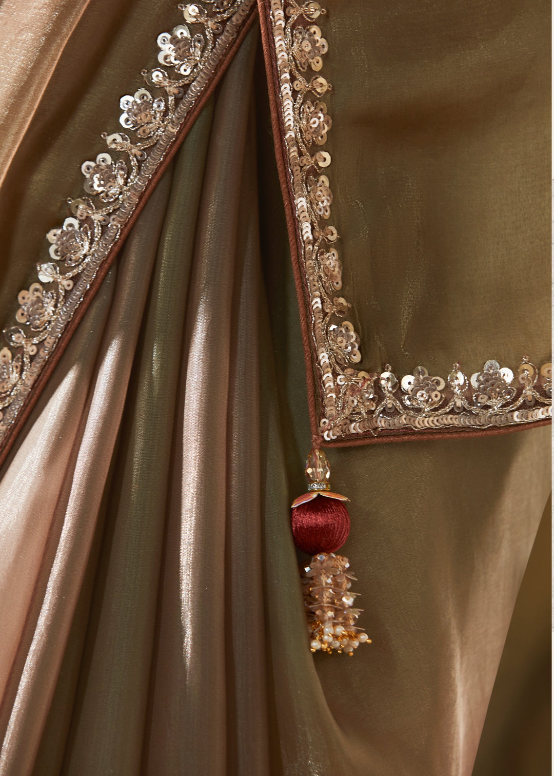 Mocha Brown Fancy Silk Saree With Printed Blouse