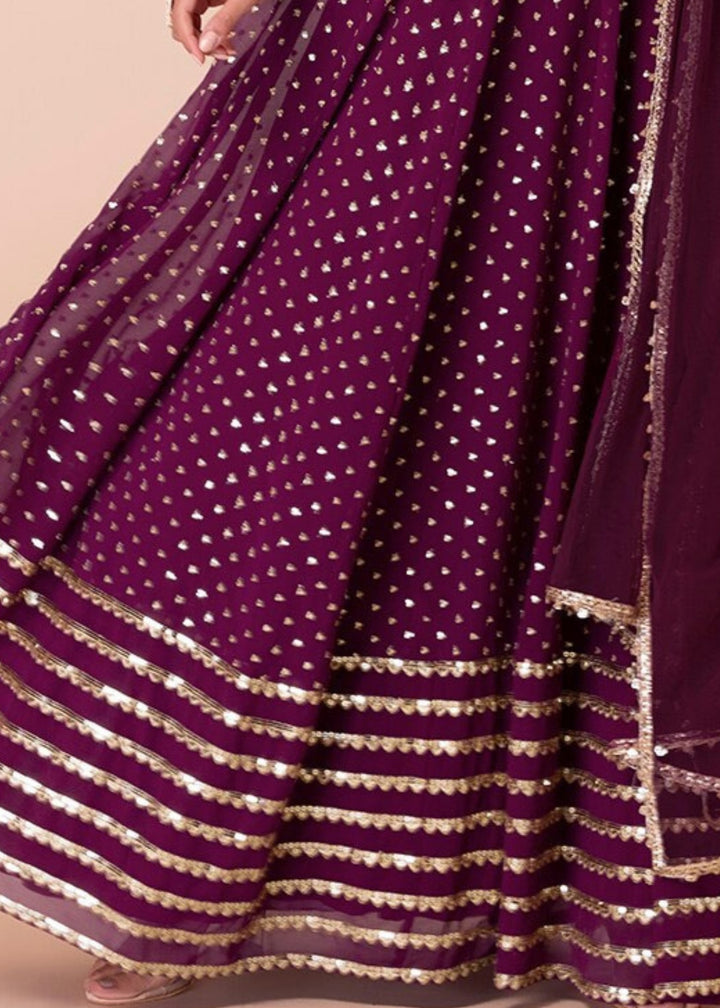 Grape Purple Georgette Lehenga Choli With Sequins Zari Embroidered Work