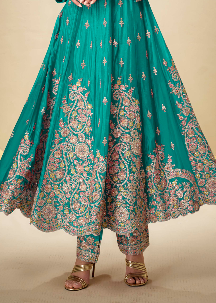 Peacock Green Chinon Salwar Suit
