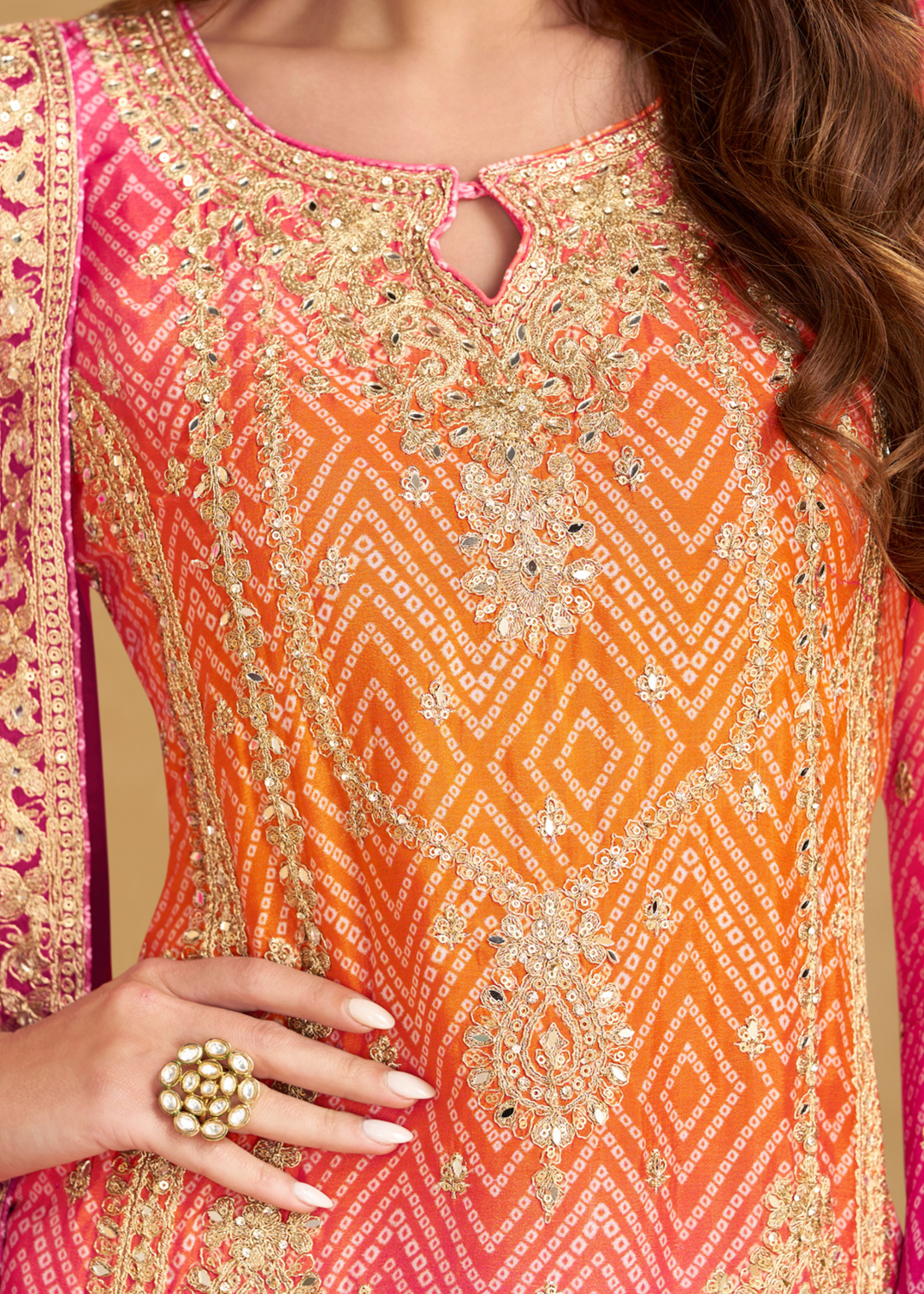 Rani Pink – Orange Ombre Chinon Palazzo Suit