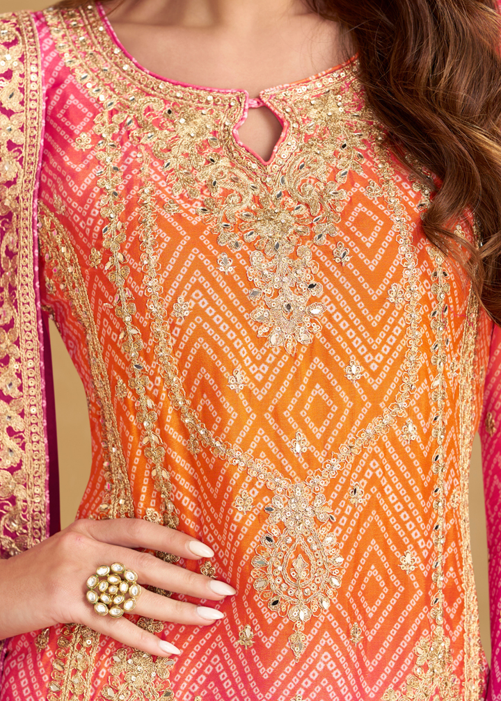Rani Pink – Orange Ombre Chinon Palazzo Suit