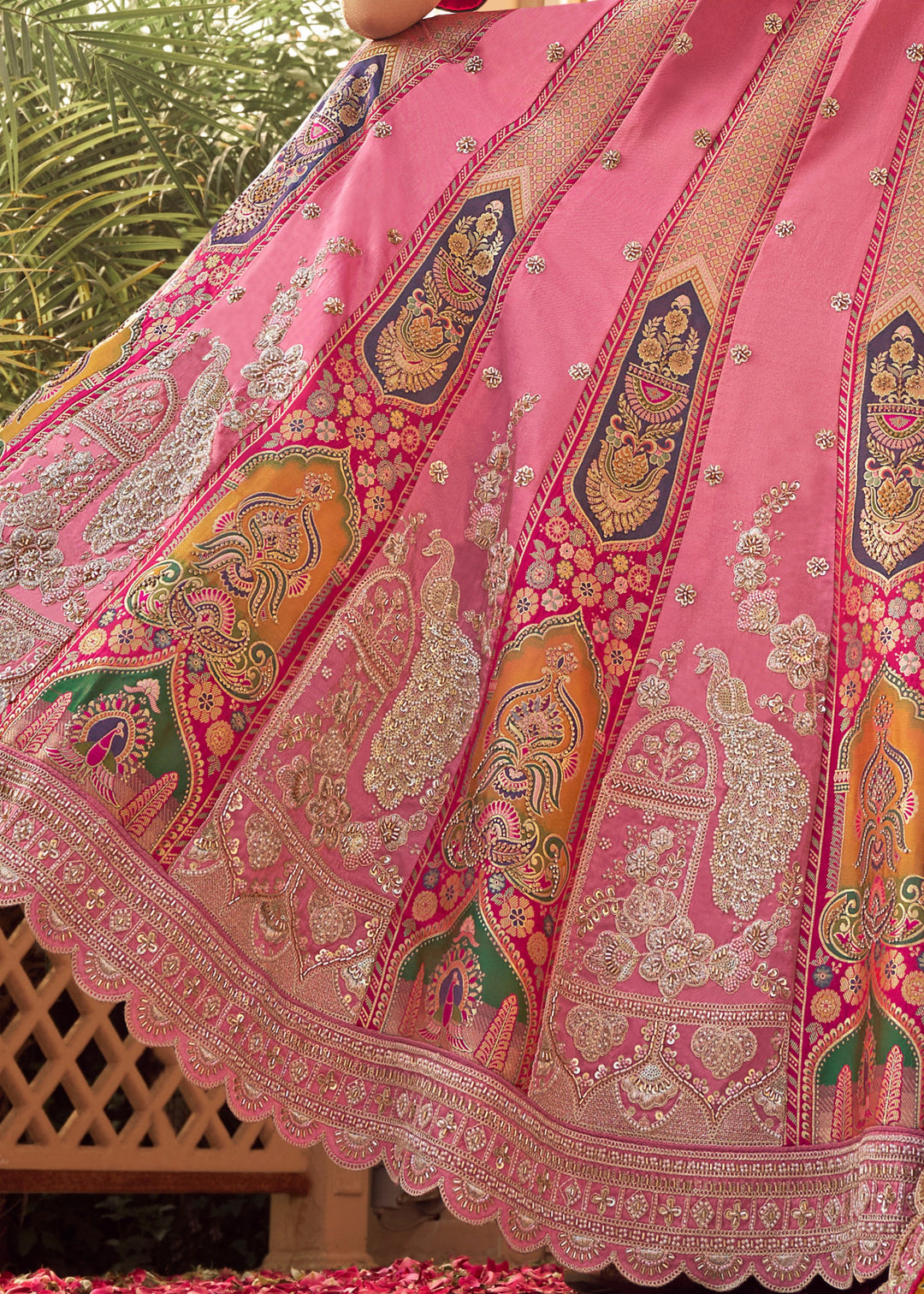 Soft Pink Banarasi Silk Lehenga Choli With Zarkan And Cut Work