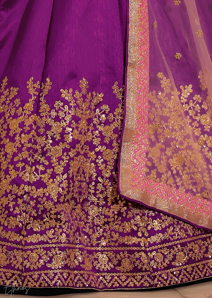 Pink and Purple Silk Lehenga Choli