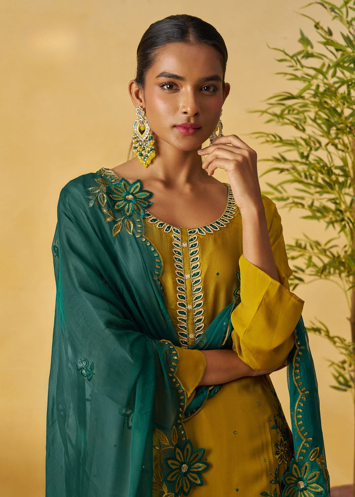 Mustard Yellow Salwar Suit with Teal Green Dupatta