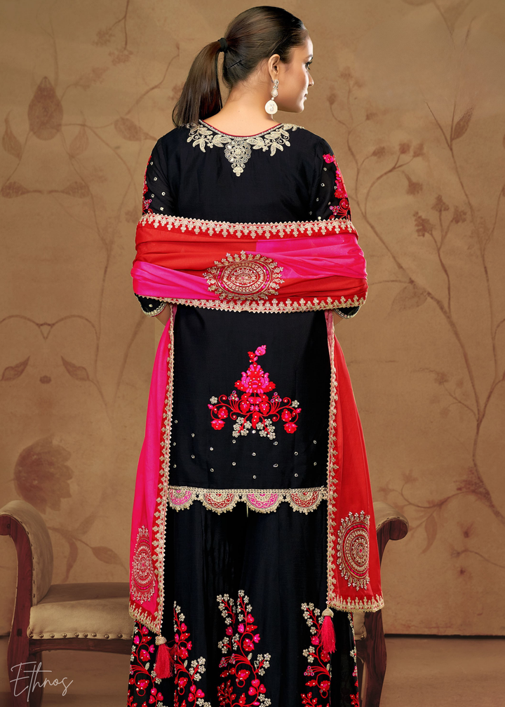Soot Black Chinon Silk Palazzo Suit