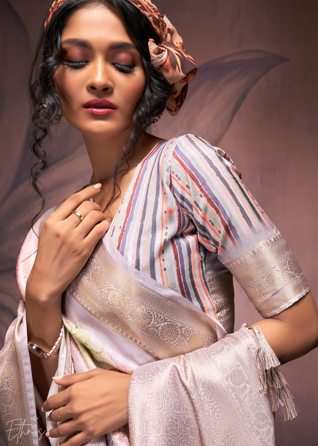 Lilac Purple Handloom Weaving Silk Saree