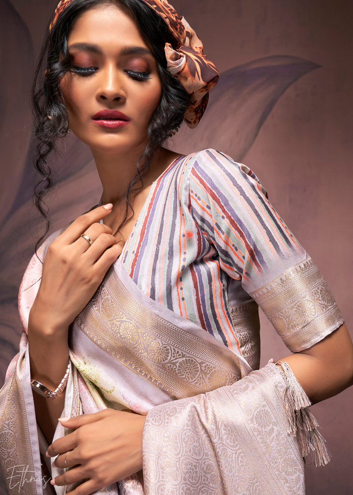 Lilac Purple Handloom Weaving Silk Saree