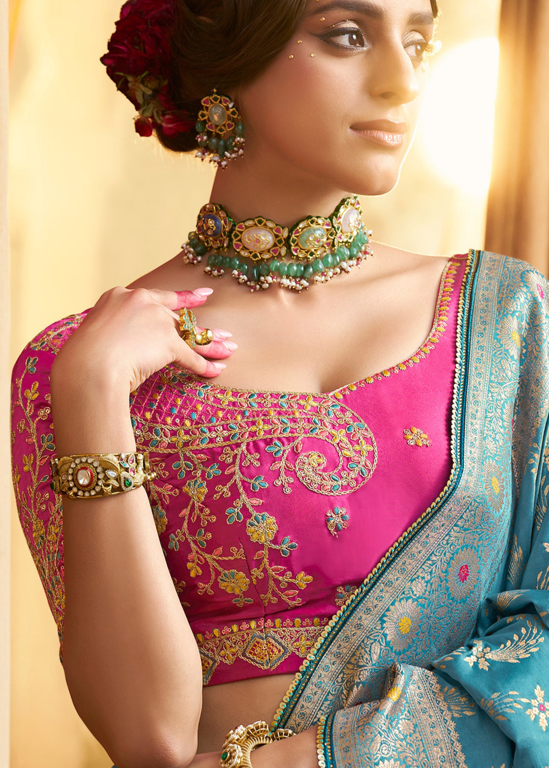 Capri Blue Satin Silk Saree