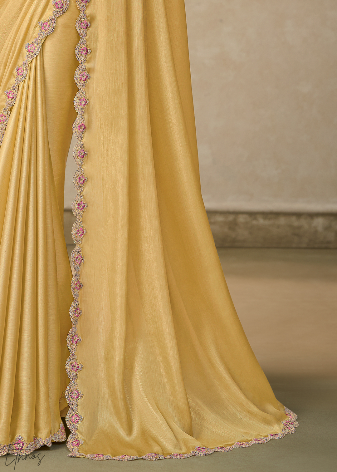 Soft Mustard Ruffle Border Chiffon Saree