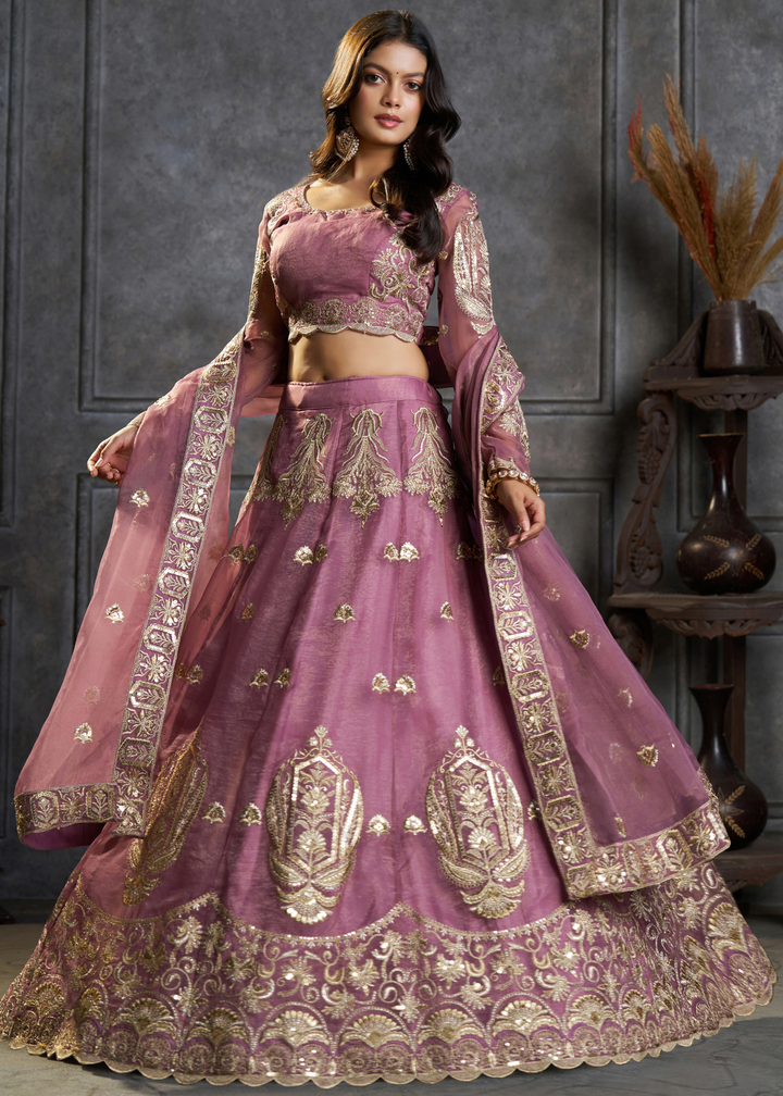 Lavender Gilded Medallion Organza Lehenga Choli