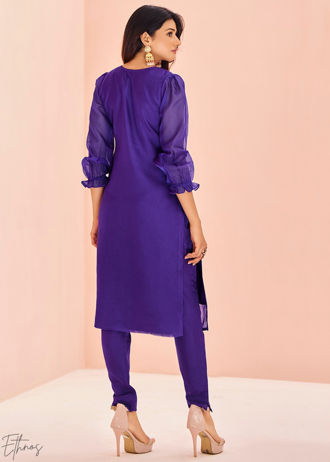 Electric Blue Embroidered Organza Pant Suit