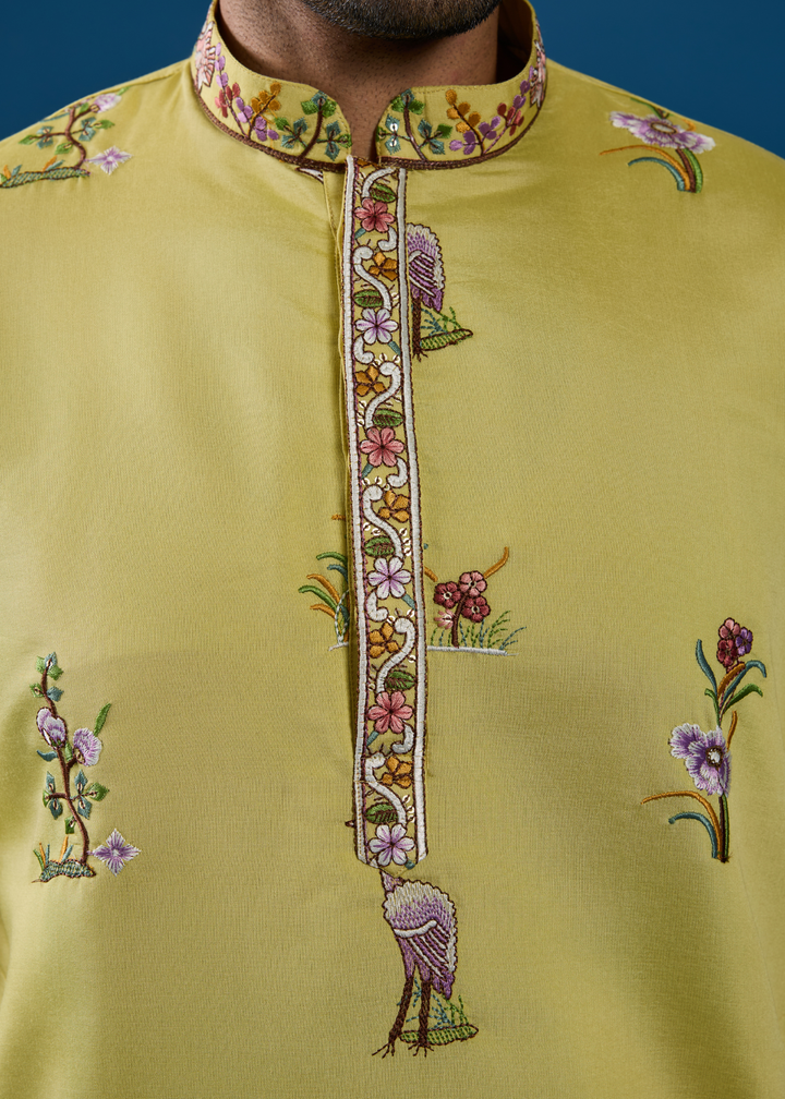 Chartreuse Yellow Mens Wear Kurta with Pant
