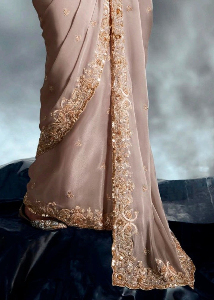 Beige Pure Fancy Saree with Hand Worked Border