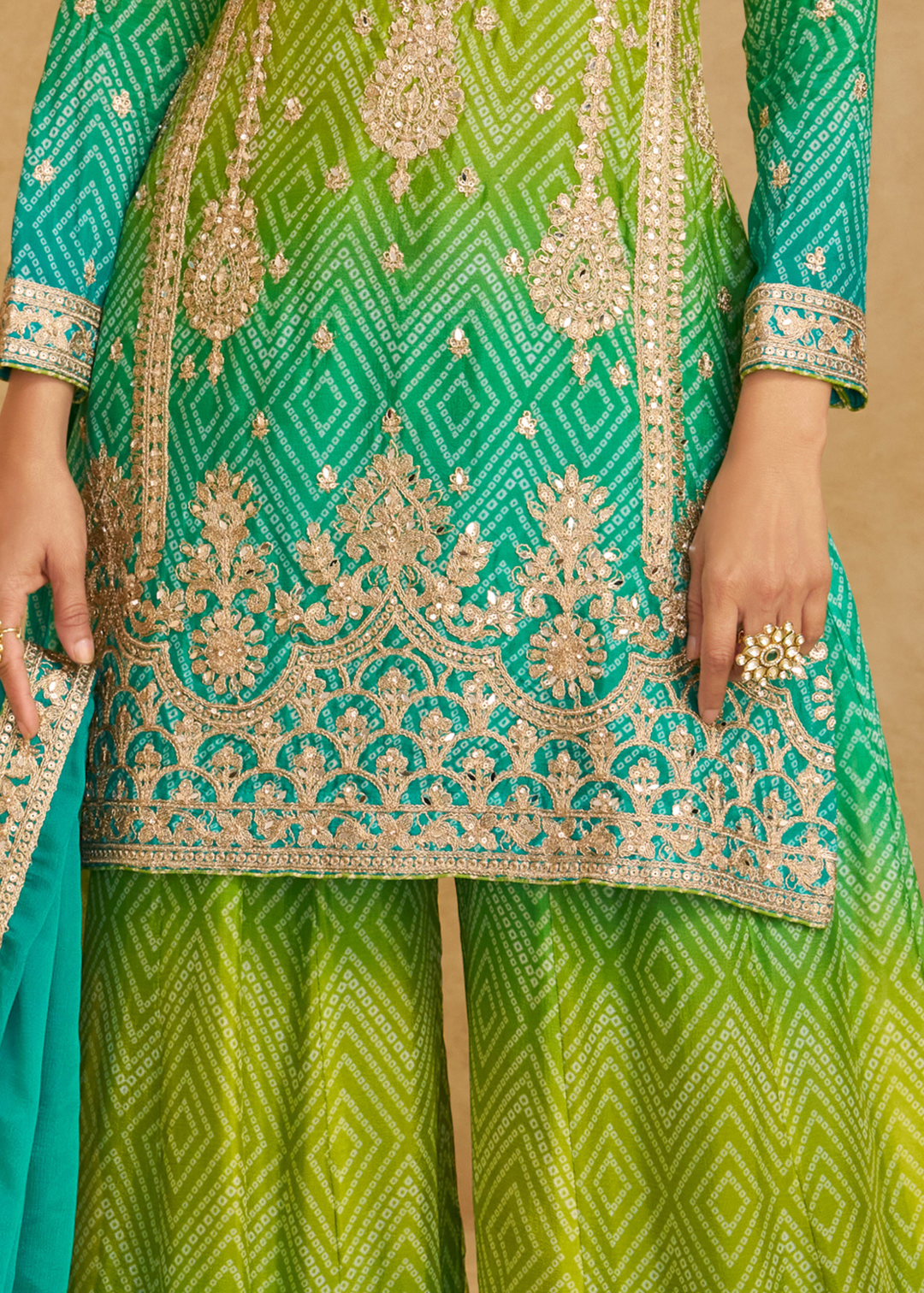 Sea Green – Lime Ombre Chinon Palazzo Suit