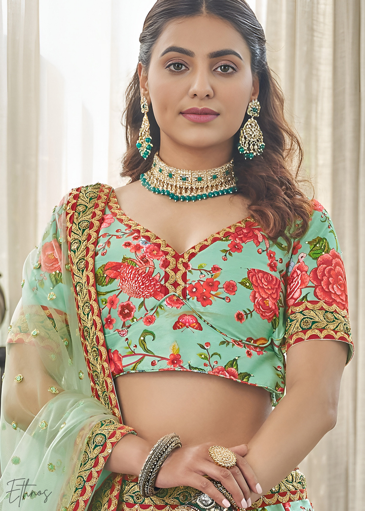 Chinoise Green Silk Lehenga With Dupatta