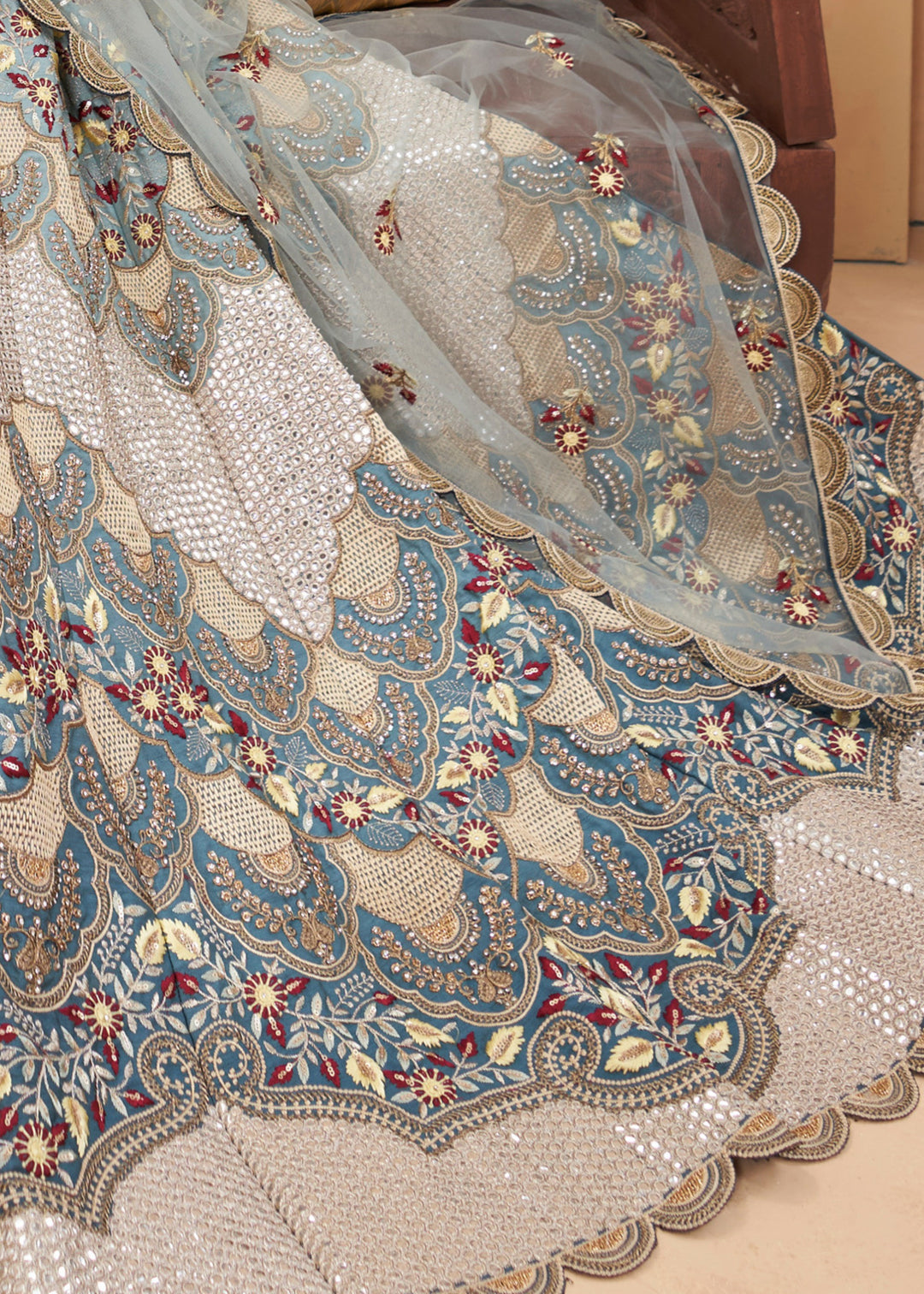 Shades of Blue Silk Lehenga Choli WIth Beautiful Thread & Sequins Embroidery Work : Top Pick