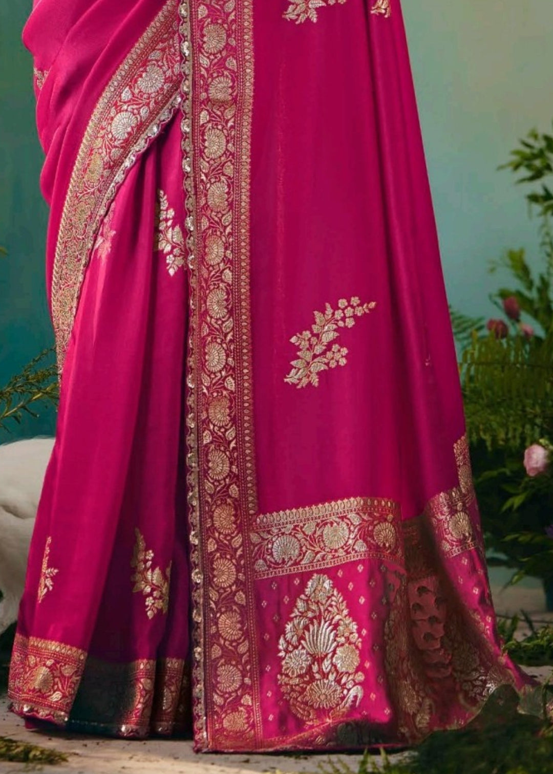 Fuchsia Pink Pure Viscose Dola Silk Saree with Zari Weaving & Embroidered Blouse