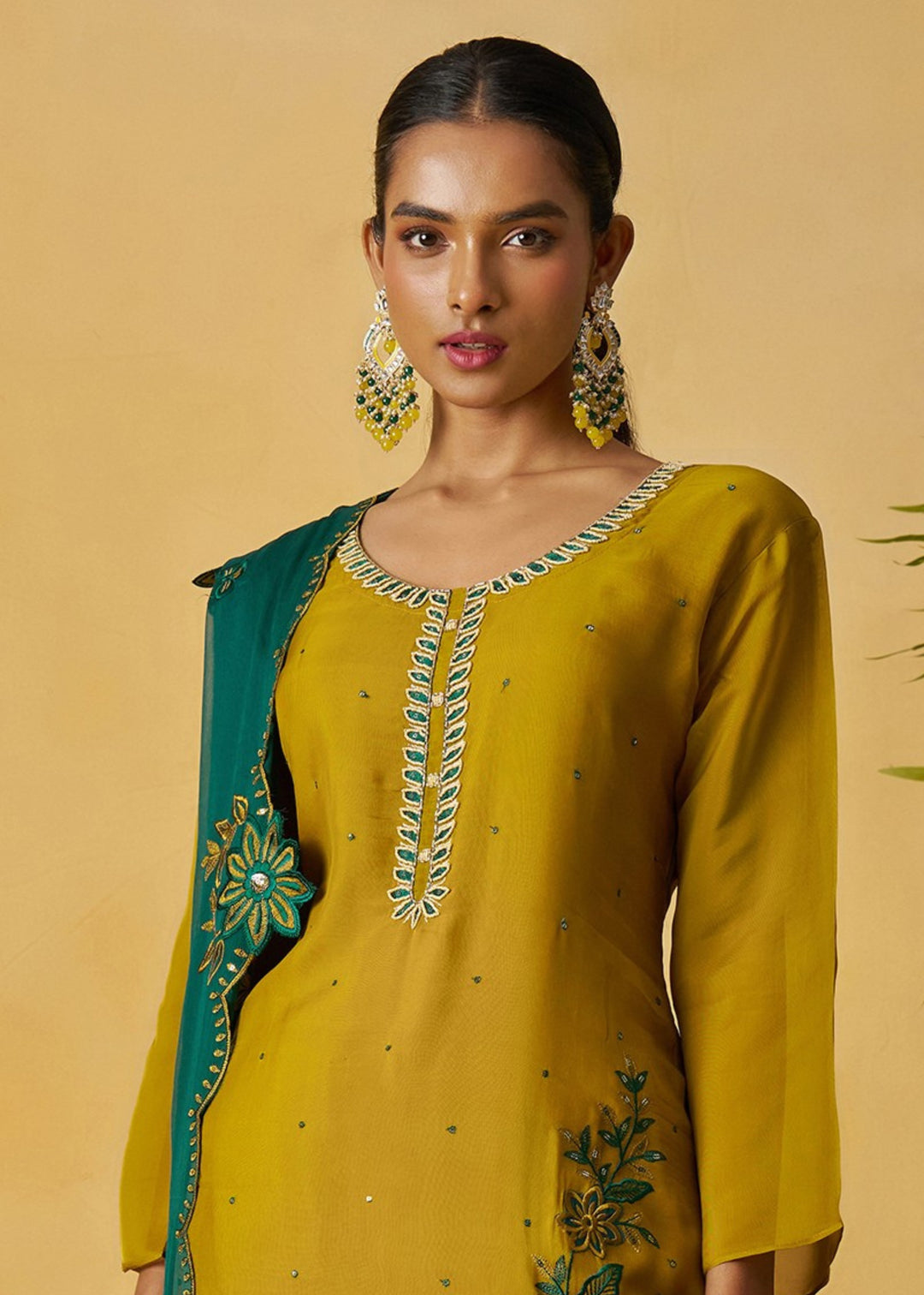Mustard Yellow Salwar Suit with Teal Green Dupatta