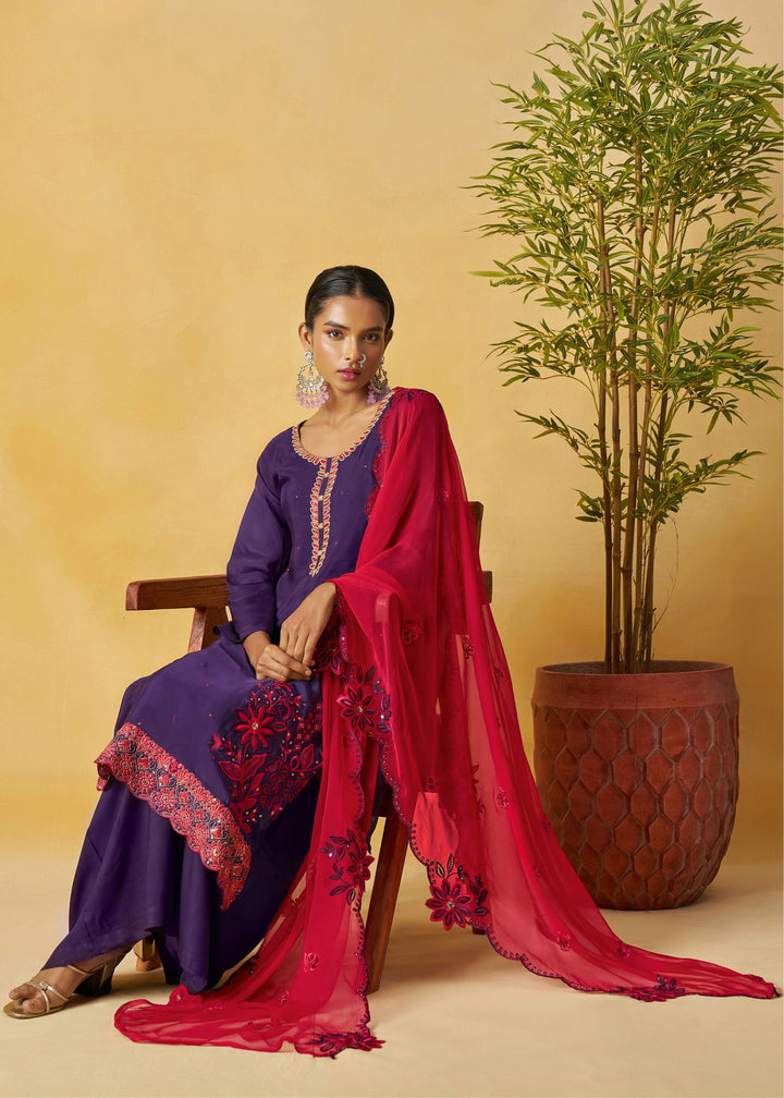 Deep Purple Salwar Suit with Wine Pink Dupatta