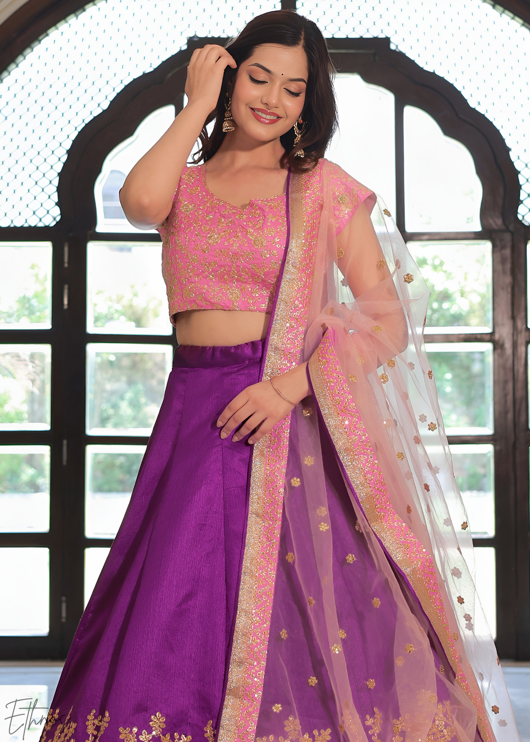 Pink and Purple Silk Lehenga Choli