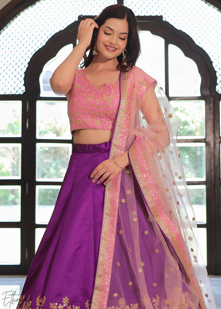 Pink and Purple Silk Lehenga Choli