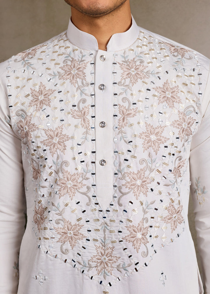 Creamy White Mens Wear Silk Kurta with Pant