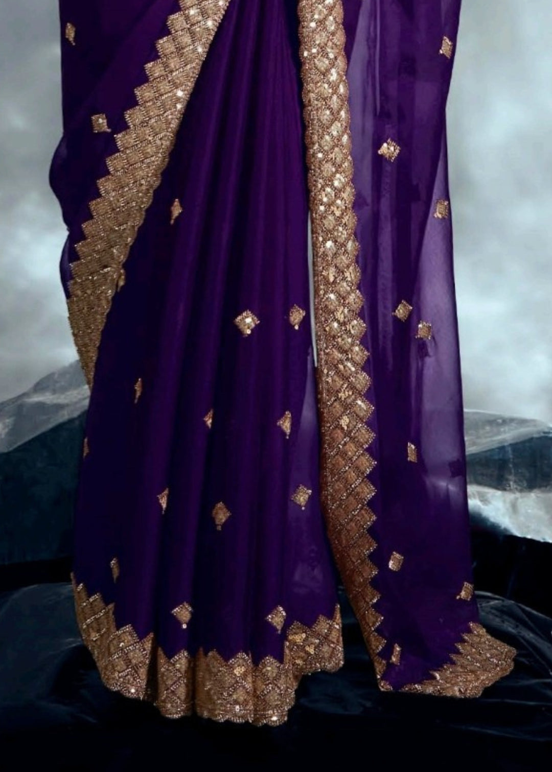 Purple Pure Fancy Saree with Hand Worked Border