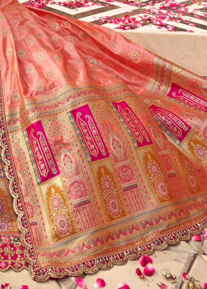 Punch Pink Banarasi Silk Lehenga Choli With Zarkan And Cut Work
