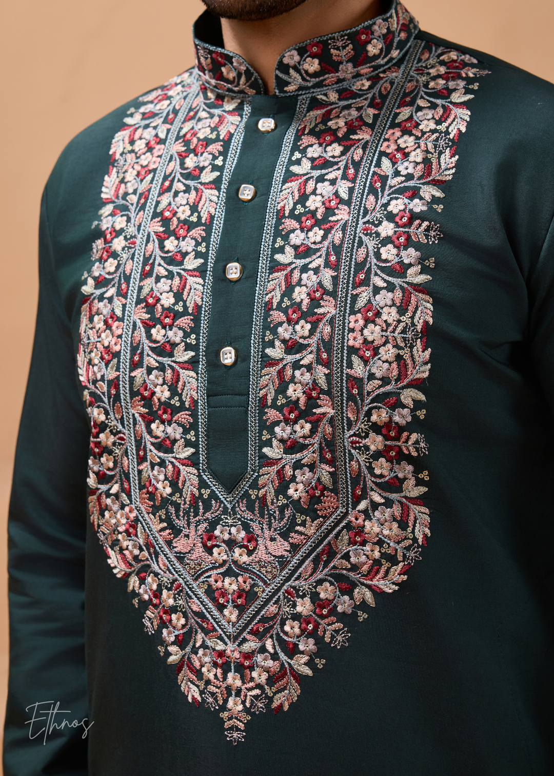 Green Mens Wear Silk Kurta With Pant And Dupatta