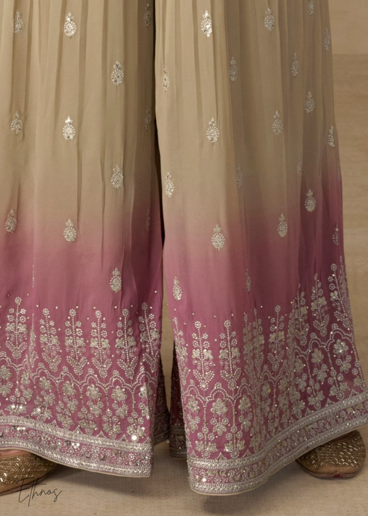 Beige Gold And Mauve Pink Georgette Salwar Suit