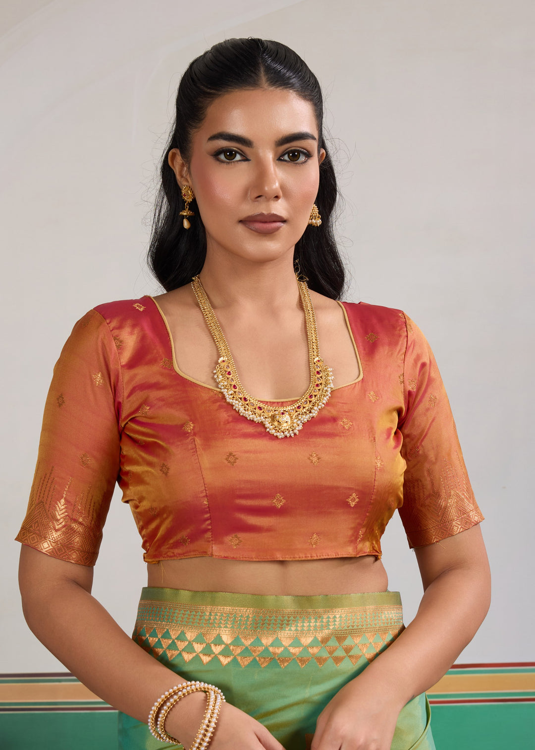 Bright leaf green Pure Silk Saree