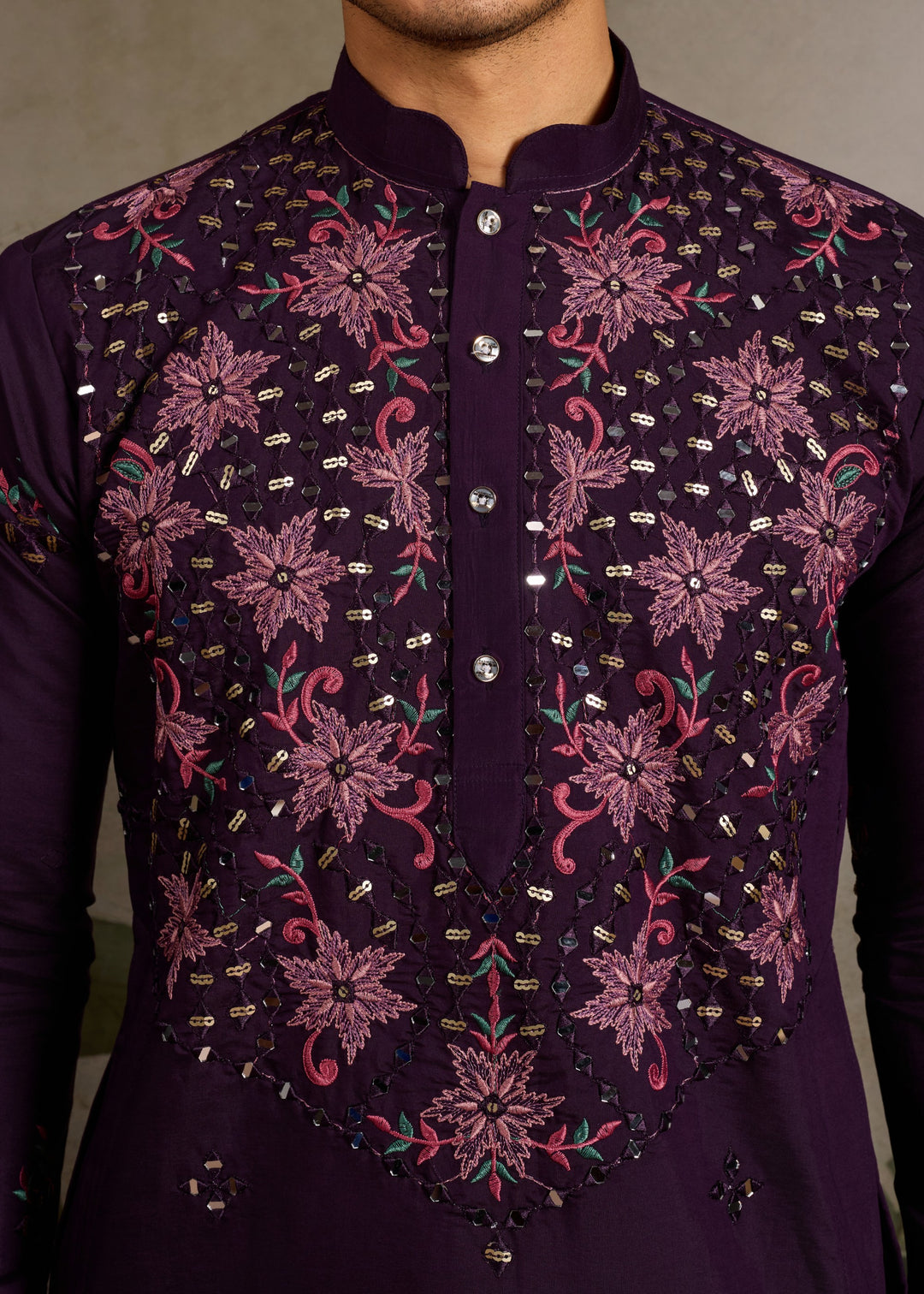 Deep Purple Mens Wear Silk Kurta with Pant