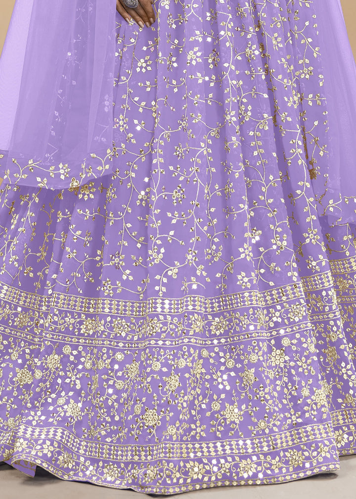 Lavender Purple Georgette Lehenga Choli With Sequins Zari Embroidered Work