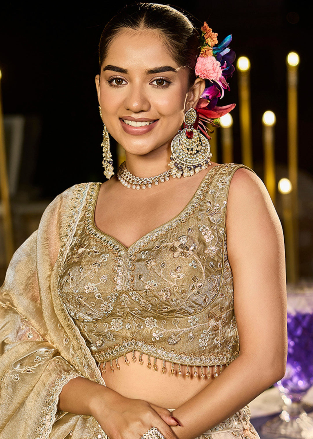 Multi Satin Silk Lehenga Choli with Sequince Embroidered