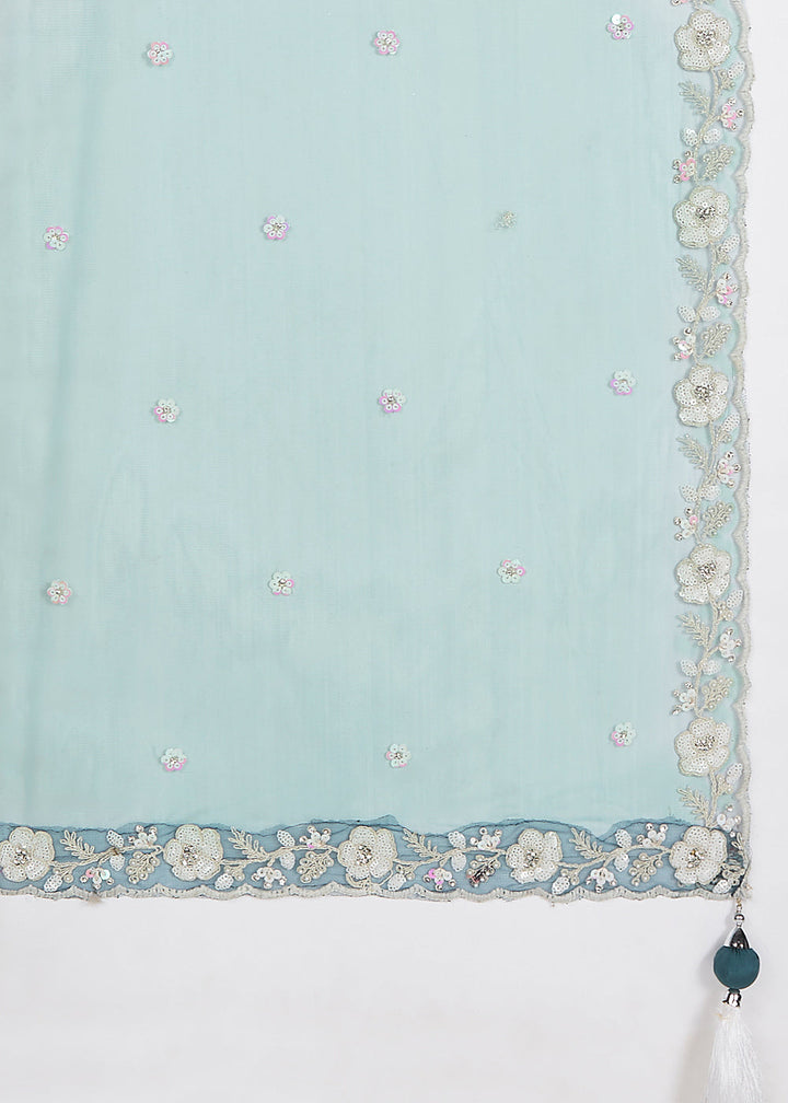 Dark Cyan Blue Georgette Lehenga Choli