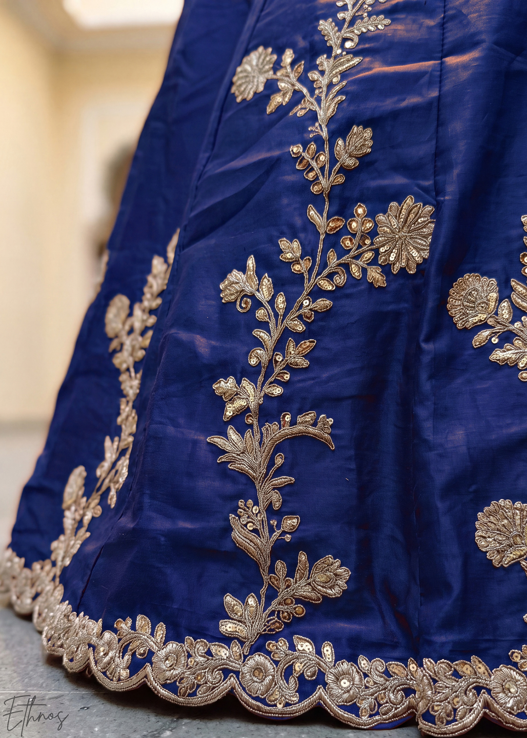 Deep Sapphire Floret Zari Rangoli Silk Lehenga