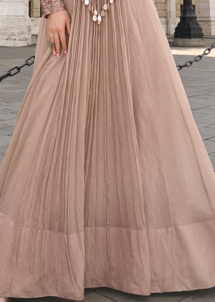 Dusty Rose Chinon Silk Gown with Dupatta